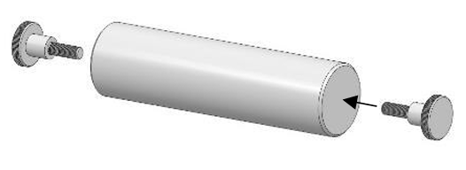 Zylindrischer Rohrkörper mit zwei Schrauben an den Enden, Pfeil zeigt auf eine Schraube